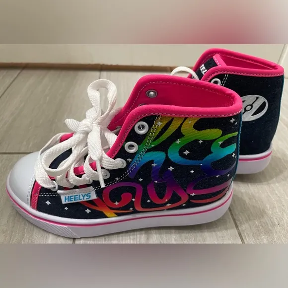 Heelys Youth NWOT Veloz Denim Rainbow Wheeled Shoes