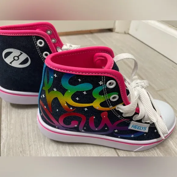 Heelys Youth NWOT Veloz Denim Rainbow Wheeled Shoes