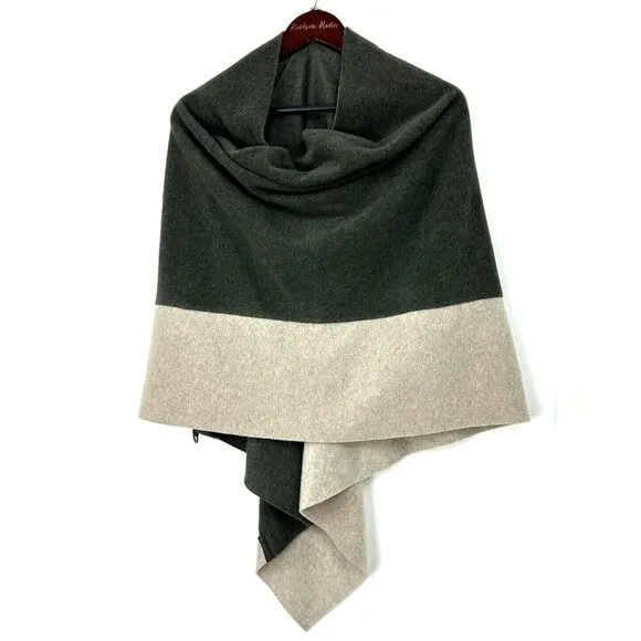 Henriette Steffensen Copenhagen Women Fleece Cape Poncho Green Gray One Size R