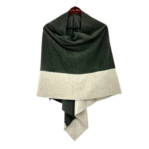 Henriette Steffensen Copenhagen Women Fleece Cape Poncho Green Gray One Size R