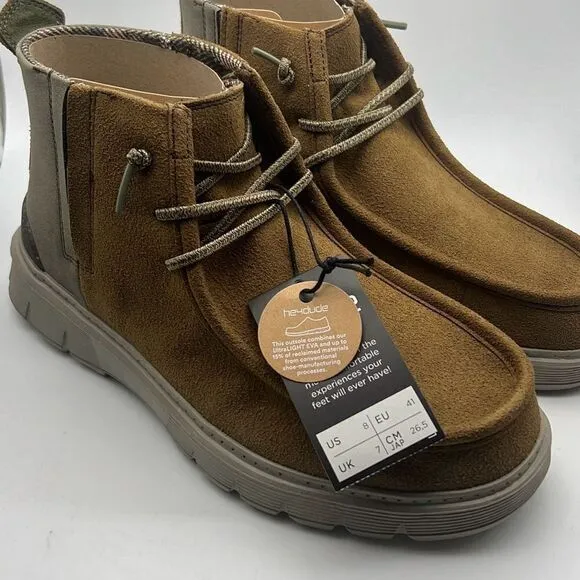 HEY DUDE Boris Eco Casual Shoe Comfort Boots - Tobacco - Men's Size 8- NWB
