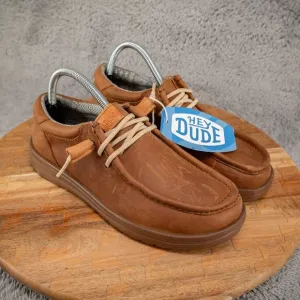 Hey Dude Wally Grip Craft Mens Shoes Sz 6 Casual Brown Leather Slip-On Sneakers