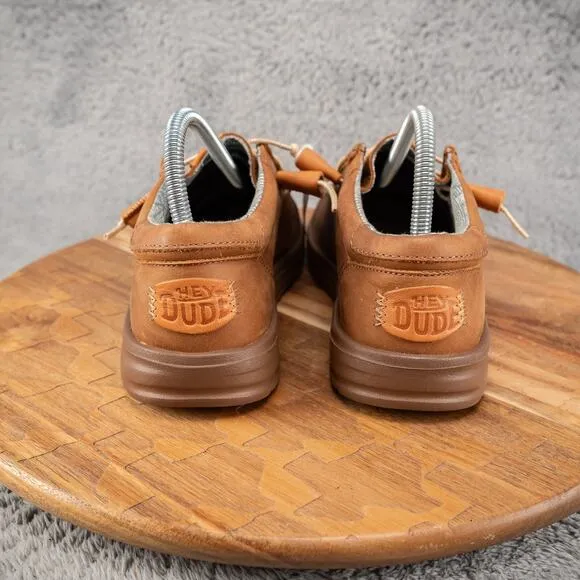Hey Dude Wally Grip Craft Mens Shoes Sz 6 Casual Brown Leather Slip-On Sneakers