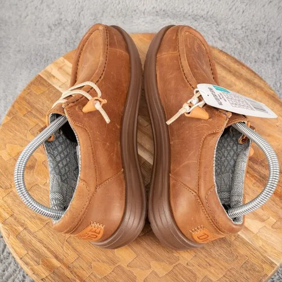 Hey Dude Wally Grip Craft Mens Shoes Sz 6 Casual Brown Leather Slip-On Sneakers
