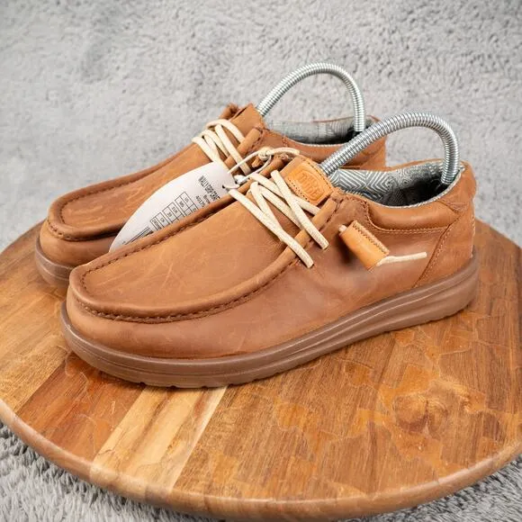 Hey Dude Wally Grip Craft Mens Shoes Sz 6 Casual Brown Leather Slip-On Sneakers