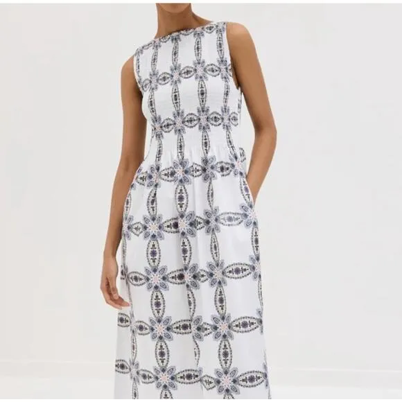 Hill House The Cosima Nap Dress in Marseille Geo Boat Neck and Pockets size XS