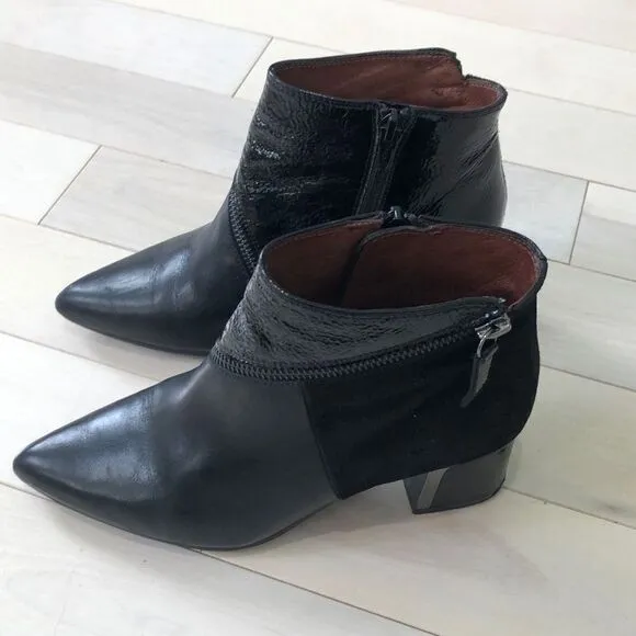 Hispanitas Women's Leather Suede Zipper Embellishments Ankle Boots Black Size 36