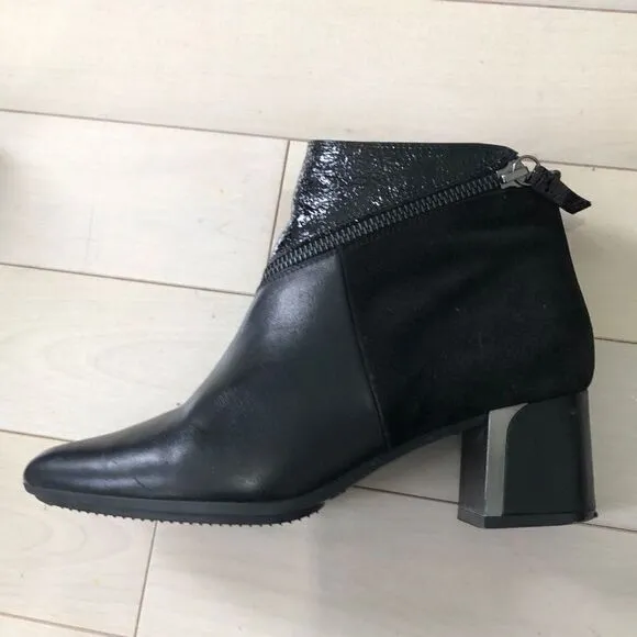 Hispanitas Women's Leather Suede Zipper Embellishments Ankle Boots Black Size 36