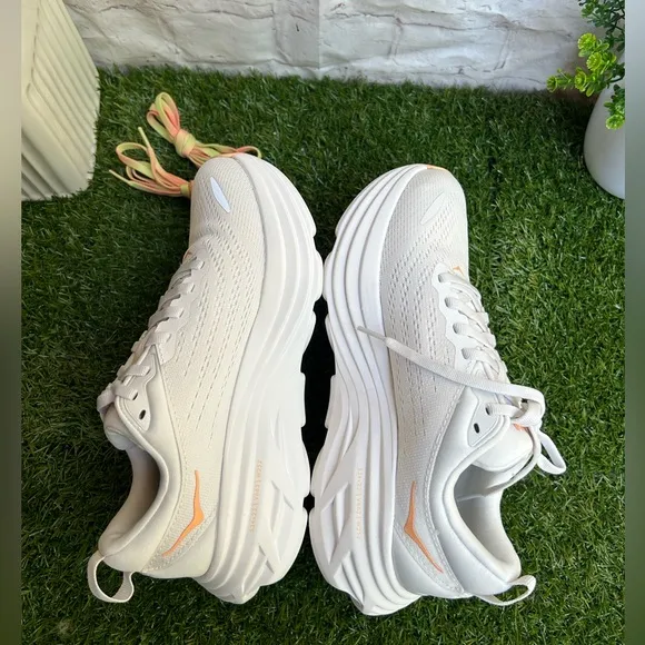 HOKA Bondi 8 sneakers women size 8 White / Cantaloupe New Season Women$171