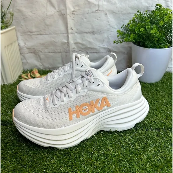 HOKA Bondi 8 sneakers women size 8 White / Cantaloupe New Season Women$171