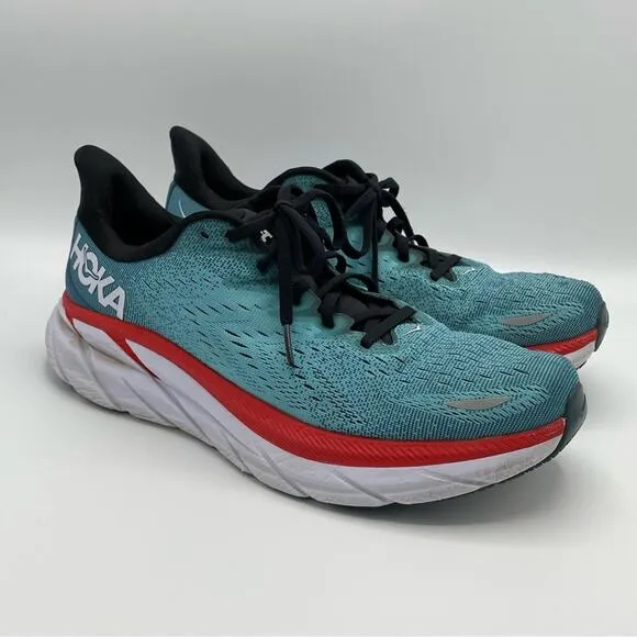 HOKA Clifton 8 Running Shoes Sneakers Workout Comfort Blue Orange MEN'S 9 D Wide