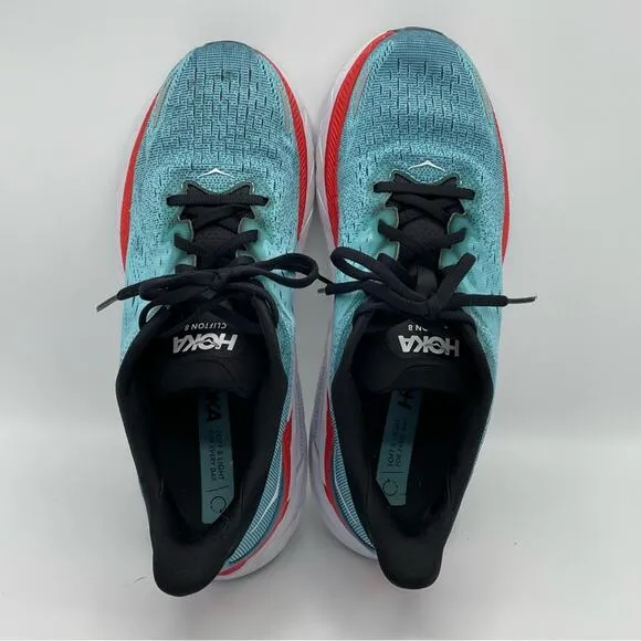 HOKA Clifton 8 Running Shoes Sneakers Workout Comfort Blue Orange MEN'S 9 D Wide