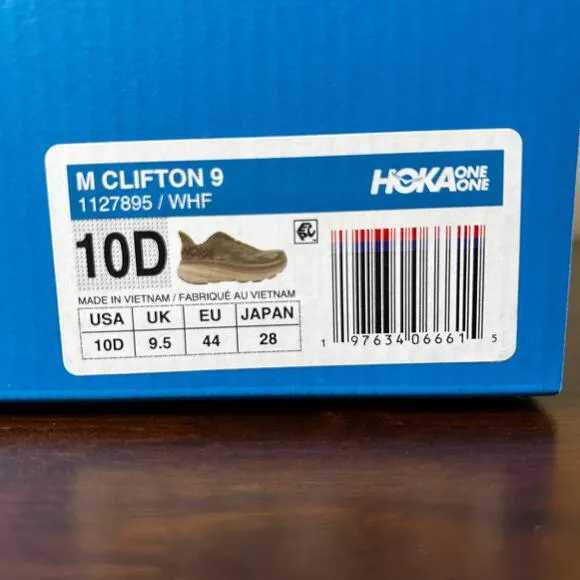 Hoka Mens Shoes Sneakers NIB Size 10D Clifton 9 Wheat Running Comfort Athletic