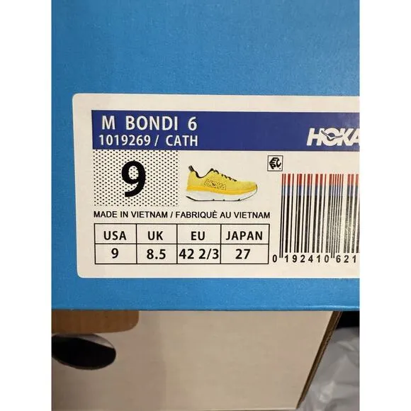 Hoka One One Bondi 6 1019269/CATH Sneaker Men Yellow Running Shoes Men’s 9