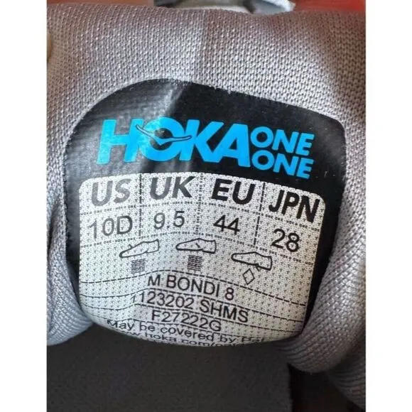Hoka One One Bondi 8 Men's Running Shoes Gray Size 10D Athletic Sneaker