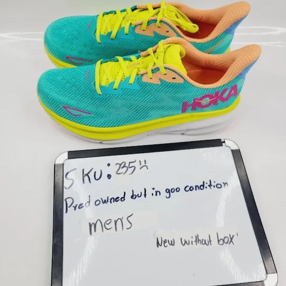 Hoka One One Men's Green Ceramic Clifton 9 Mesh Athletic Running Shoes Size 12D