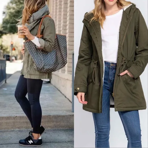 HOODED UTILITY JACKET  - OLIVE