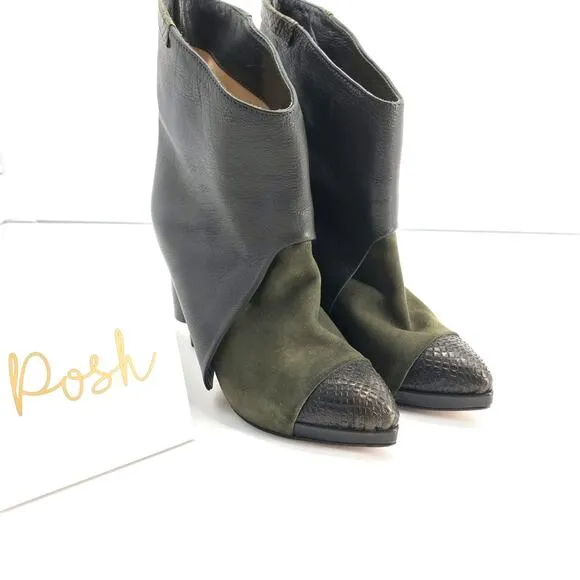 Hotel Particulier Boot Size 36 Foldover Boot Pointed-Toe Suede Leather Green