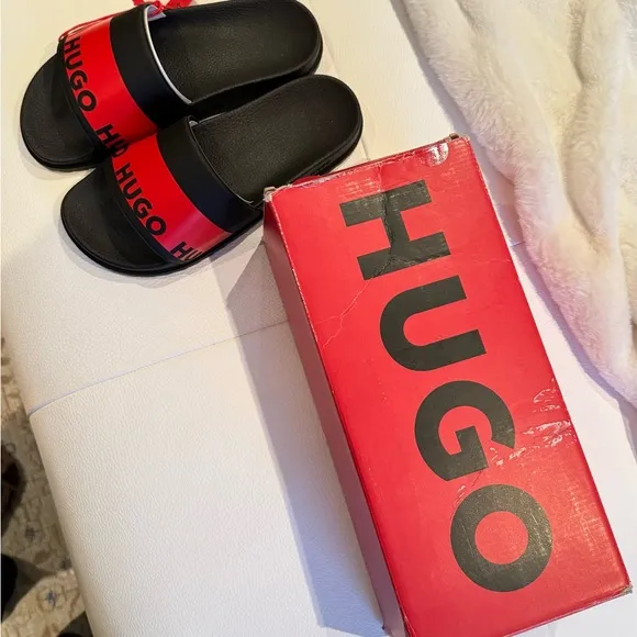 Hugo Boss Men’s Red Logo Slip-On Slides - Size US 6/ EU 39 - New in Box