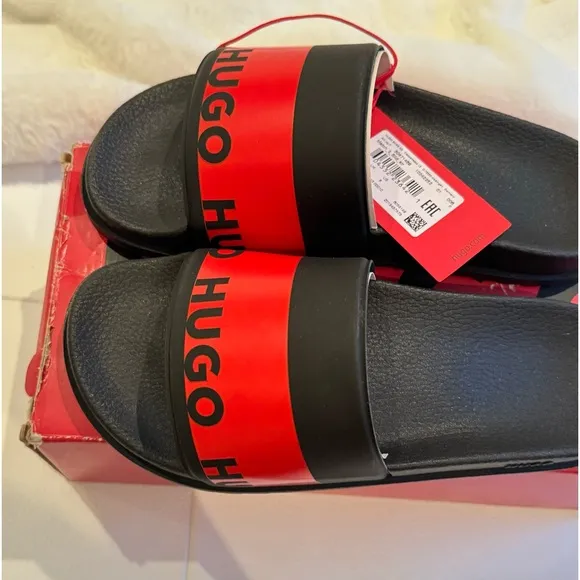 Hugo Boss Men’s Red Logo Slip-On Slides - Size US 6/ EU 39 - New in Box