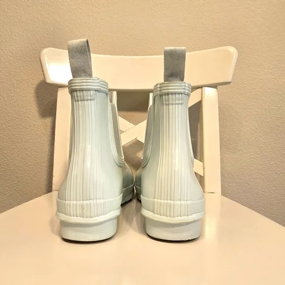 Hunter High Gloss Rain Boots, Light Blue/Mint Green Color, Size 9