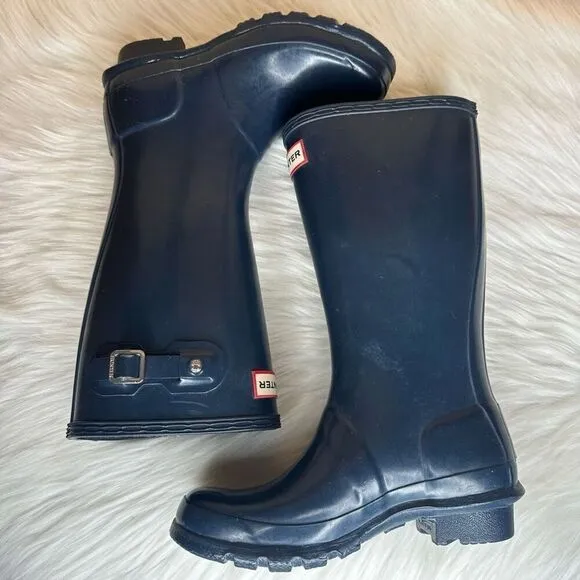 Hunter Kids Original Gloss Rain Play Boots Navy US Girls 4 Boys 3