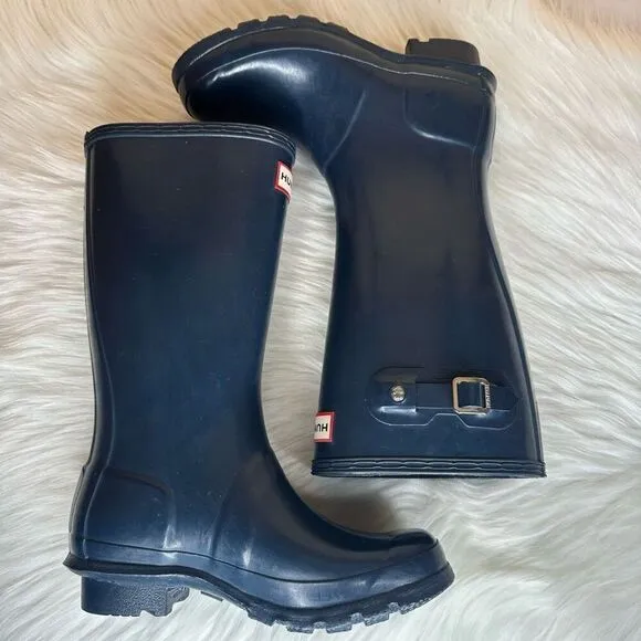 Hunter Kids Original Gloss Rain Play Boots Navy US Girls 4 Boys 3