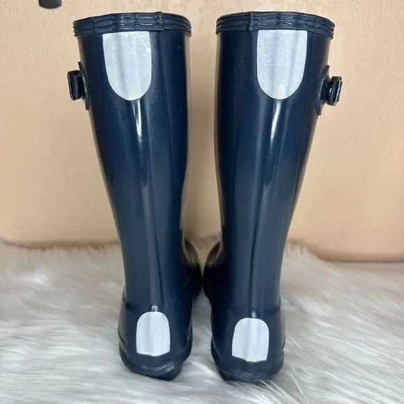 Hunter Kids Original Gloss Rain Play Boots Navy US Girls 4 Boys 3