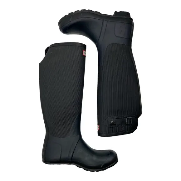 Hunter Original Ribbed Leg Black Boots Rain Size 7M/8W