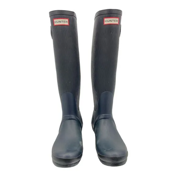 Hunter Original Ribbed Leg Black Boots Rain Size 7M/8W