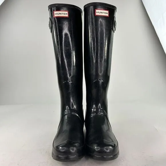 HUNTER Original Tall Boot  US 9 shiny black Pull-On rain boots