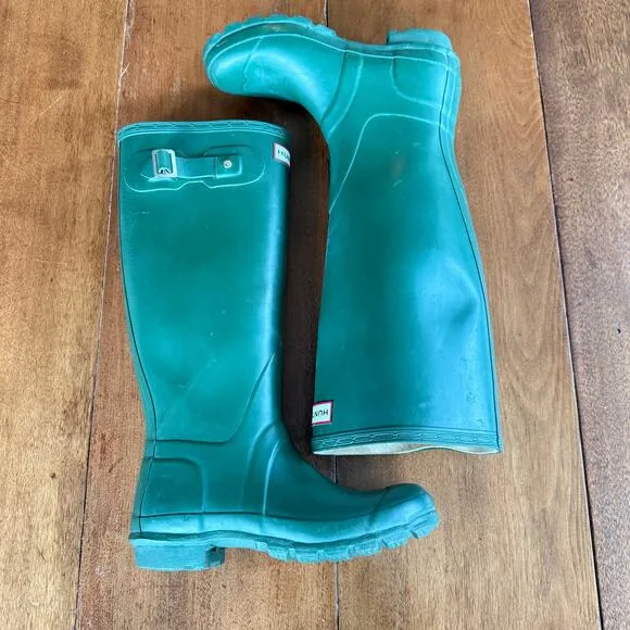 Hunter Original Tall Rain Boots Matte Army Green Womens 6 EU37 Waterproof Rubber