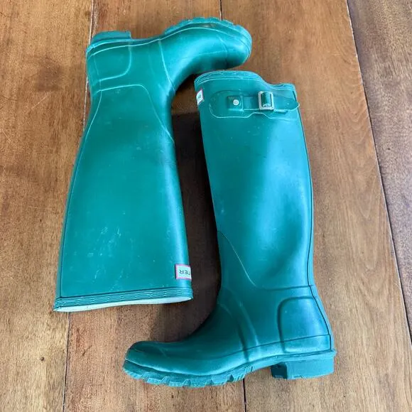 Hunter Original Tall Rain Boots Matte Army Green Womens 6 EU37 Waterproof Rubber