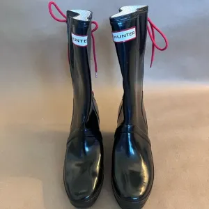 Hunter Women’s Verbier W23957 Red Lace Black Wedge US 7 UK 5 EU 38 Rain Boots