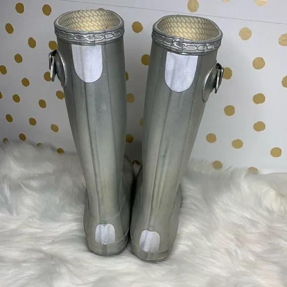 Hunter Metallic Silver Tall Rain Boots Size 5