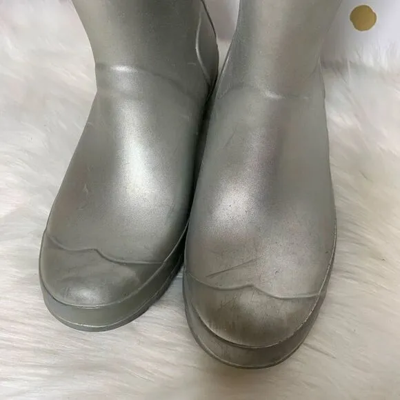 Hunter Metallic Silver Tall Rain Boots Size 5