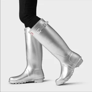 Hunter Metallic Silver Tall Rain Boots Size 5