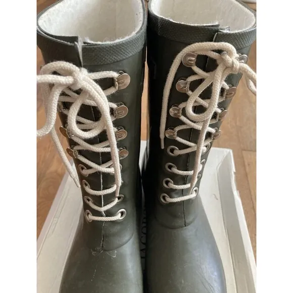 Ilse Jacobsen Rub15 Rain Boots Tie 41 Army Green Mid Calf Rubber 9.5-10