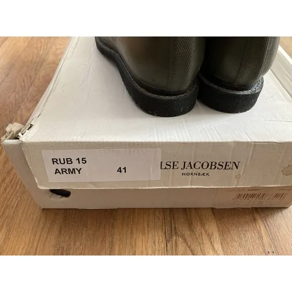 Ilse Jacobsen Rub15 Rain Boots Tie 41 Army Green Mid Calf Rubber 9.5-10