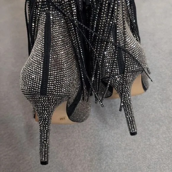 I.N.C. size 6 Ishani Black Rhinestone Studded Fringe Boot, NEW