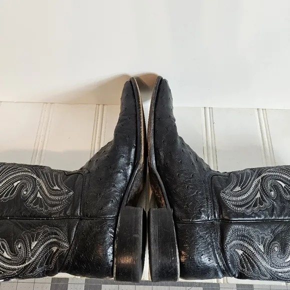 Innovation Western Cowboy Boots Mens 9 Black Croc Embossed Leather Square Toe
