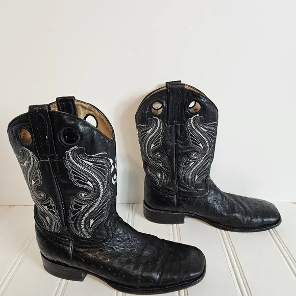 Innovation Western Cowboy Boots Mens 9 Black Croc Embossed Leather Square Toe