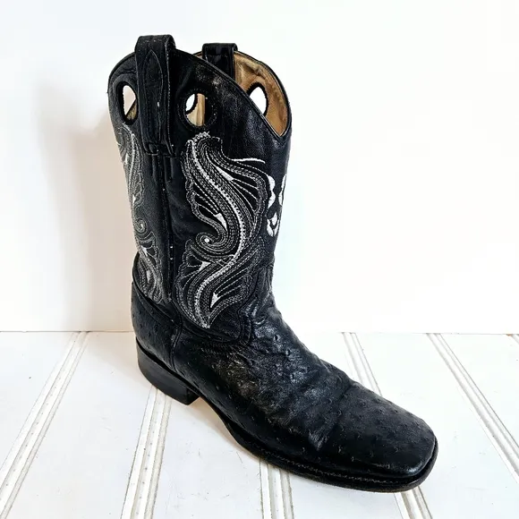 Innovation Western Cowboy Boots Mens 9 Black Croc Embossed Leather Square Toe
