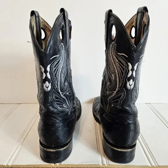 Innovation Western Cowboy Boots Mens 9 Black Croc Embossed Leather Square Toe
