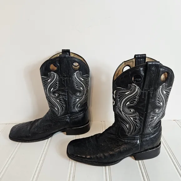 Innovation Western Cowboy Boots Mens 9 Black Croc Embossed Leather Square Toe
