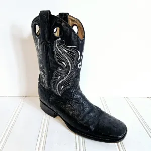 Innovation Western Cowboy Boots Mens 9 Black Croc Embossed Leather Square Toe