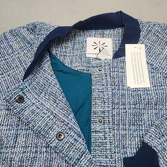 Isaac Mizrahi Live! Women's Boucle Tweed Bomber Jacket Royal Navy Sz L - NEW