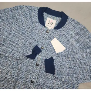 Isaac Mizrahi Live! Women's Boucle Tweed Bomber Jacket Royal Navy Sz L - NEW