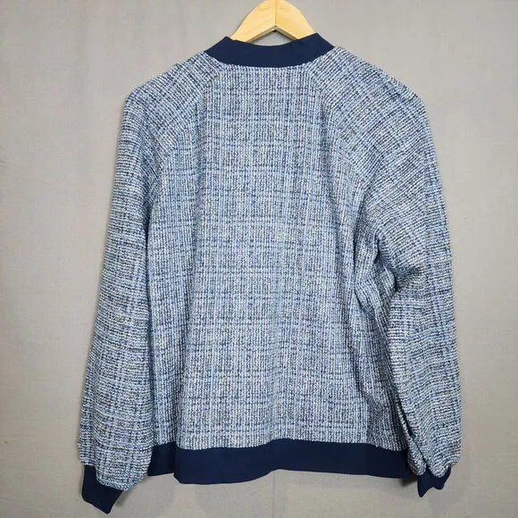 Isaac Mizrahi Live! Women's Boucle Tweed Bomber Jacket Royal Navy Sz L - NEW