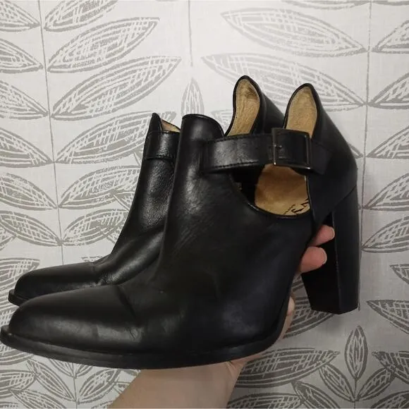 Ivylee Copenhagen Boot Ankle Heeled Buckle Almond Toe Black Leather Boho Western